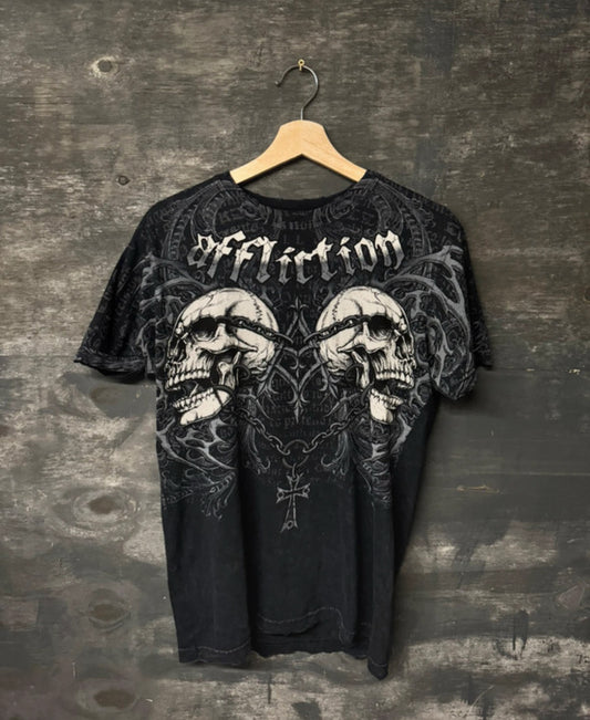 Affliction double skull vintage tee