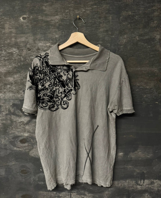 Affliction Gray Polo Distressed